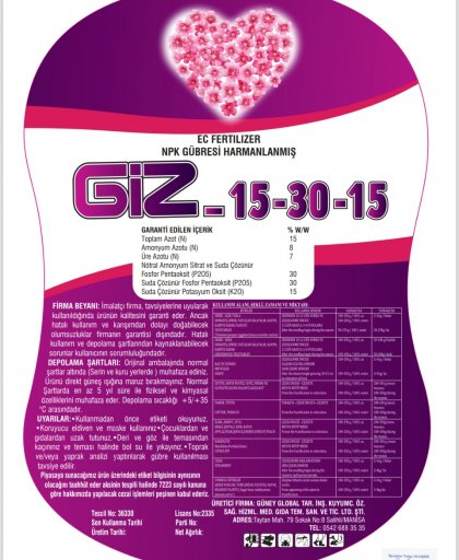 Giz-15-30-15  1 kglık Toz Yaprak Gübresi